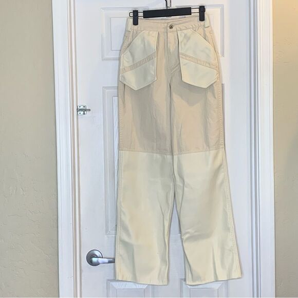 Mistress Rocks Faux Leather and Twill Paneled Pants Cream Size Extra Small - Picture 9 of 10